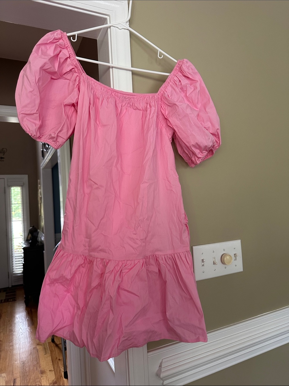 Pink Puff Sleeve Tiered Mini Dress